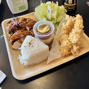 2 item bento - shrimp tempura and chicken teriyaki
