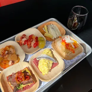 a tray of breakfast food on a table