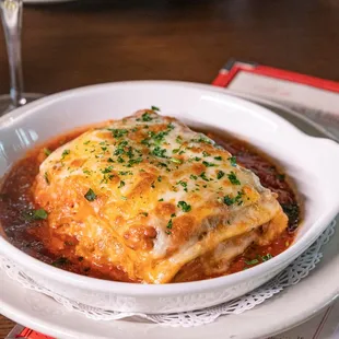 a plate of lasagna