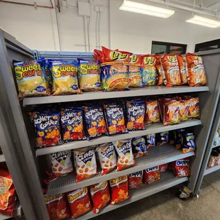 shelves of chips and snacks