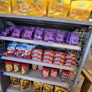 shelves of chips and snacks