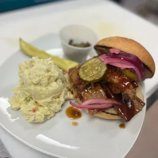 Smoked brisket sandwich with Potato Salad