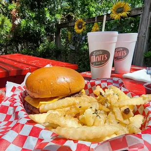 Little Matts Cheeseburger and Garlic Fries