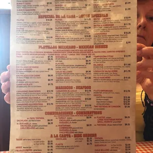 Back of menu