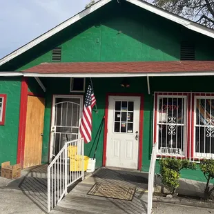 Entrance in rear of building