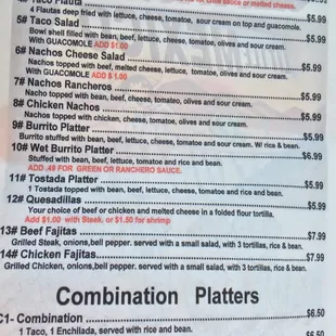 the menu and prices