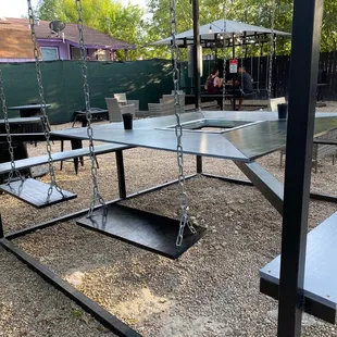 a swing set in a park