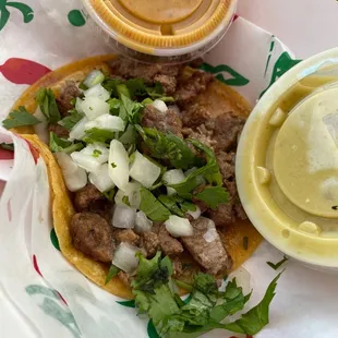 Asada taco with onions and cilantro