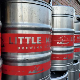 Beer kegs along wall to tap room