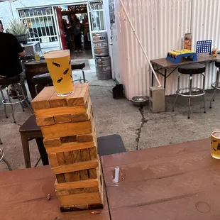 a stack of beer glasses