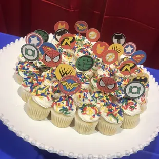 Superhero themed cupcakes with custom toppers!
