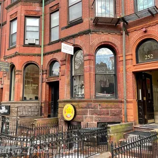 a row of brick buildings