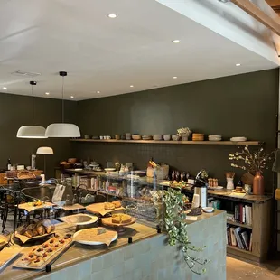 Pastry case and mercantile counter.