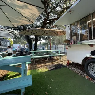 The seating in the food truck park