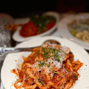 a plate of pasta on a table