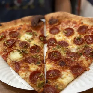 two slices of pepperoni pizza