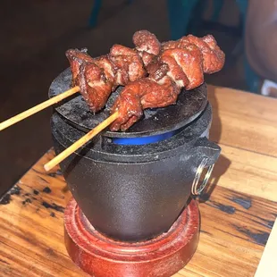 flaming beef skewers