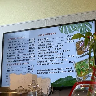 menu and prices