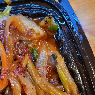 Greasy Mongolian beef, mostly onions