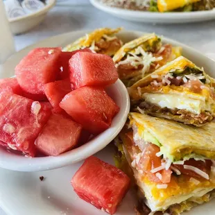 Breakfast quesadilla with fruit! Very delicious!