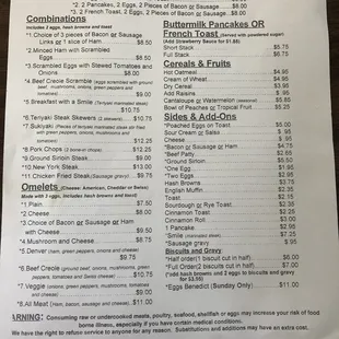 Breakfast menu