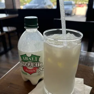 Doogh is a delicious carbonated yogurt beverage with a can get fizzy or flat. Extremely healthy and packed full of probiotics.