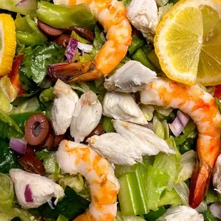 Mediterranean Special Salad with tons of lump crab &amp; shrimp.