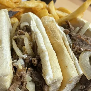 Cheesesteak with grilled onions and American cheese