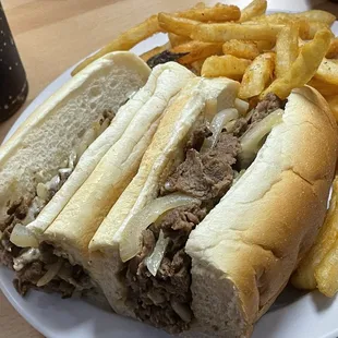 Cheesesteak with grilled onions and American cheese