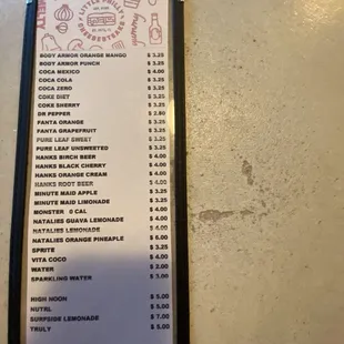Drink menu