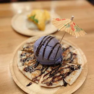 Ube ice cream with roti
