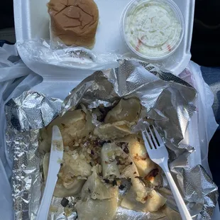 Potato cheddar, mushroom saurkraut and sweet cheese pierogi (pierogi dinner)