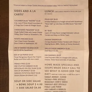 2nd page of menu as of July 30, 2022