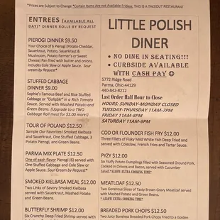 1st page of menu as of July 30, 2022