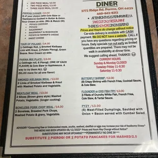 menu