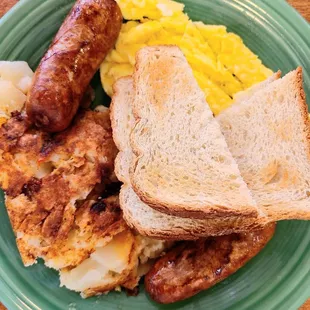 2 Eggs scrambled with sausage and home fries