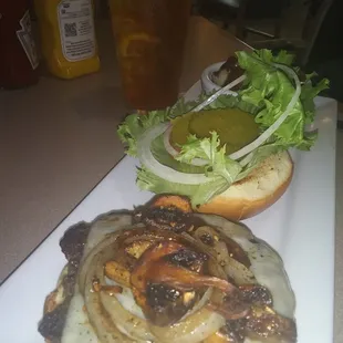 Swiss mushroom burger