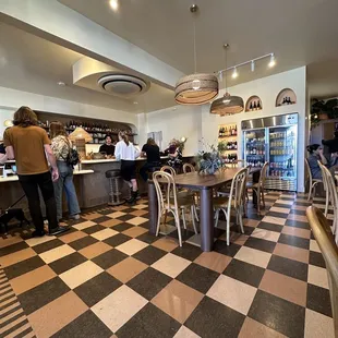 a checkered floor in a restaurant
