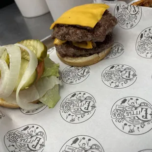 a cheeseburger and pickles