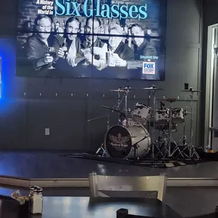 a stage with a drum set