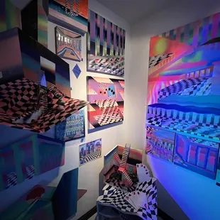 a bunk bed with a checkered blanket