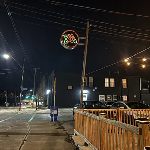 the neon sign for the restaurant