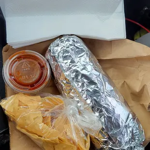 Reg Burrito,  free chips, napkins