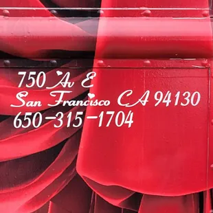 a close up of a red truck