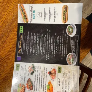 the menu for the restaurant