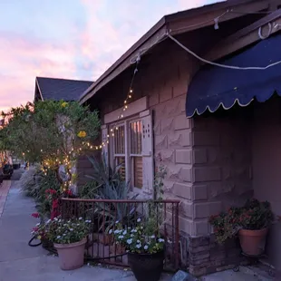 the front of a house at dusk