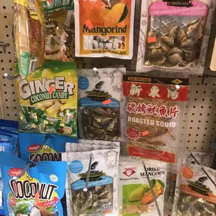 A selection of snacks including my favorite, fish snacks.