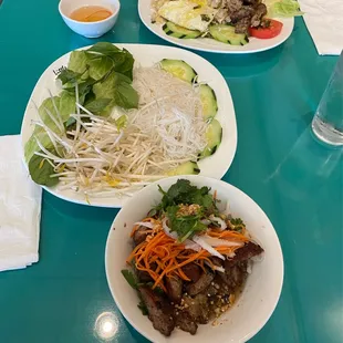 Two dishes: &quot;Hanoi special&quot; and &quot;Grilled pork with fried rice&quot;. The grilled pork comes with white rice, but it is worth the upgrade.