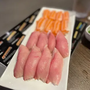 Salmon Belly Nigiri and Yellowtail Belly Nigiri. So fresh.