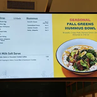 Menu showing seasonal fall menu